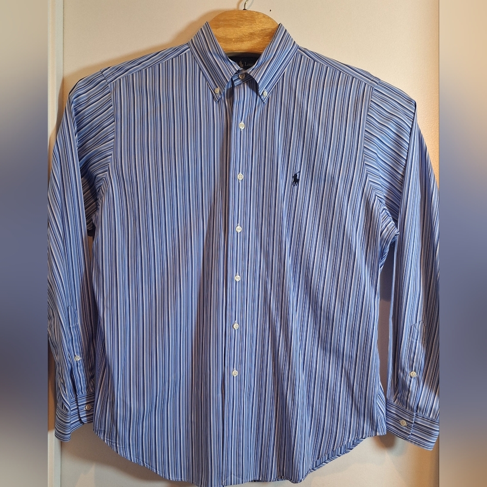 Ralph Lauren‎ Men's Classic Fit Long Sleeve Blue Size Large Striped Shirt & Pony